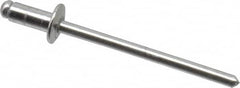 Marson - Button Head Aluminum Open End Blind Rivet - Aluminum Mandrel, 1/32" to 1/8" Grip, 1/4" Head Diam, 0.129" to 0.133" Hole Diam, 0.275" Length Under Head, 1/8" Body Diam - Exact Tooling