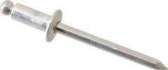 Marson - Button Head Aluminum Open End Blind Rivet - Aluminum Mandrel, 3/16" to 1/4" Grip, 3/8" Head Diam, 0.192" to 0.196" Hole Diam, 0.45" Length Under Head, 3/16" Body Diam - Exact Tooling