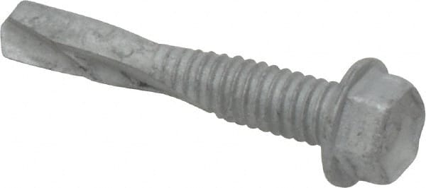 Buildex - #12, Hex Washer Head, Hex Drive, 1-1/4" Length Under Head, #5 Point, Self Drilling Screw - Steel - Exact Tooling