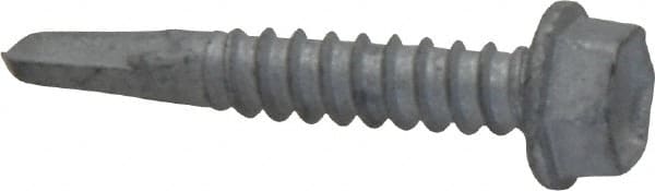 Buildex - #12, Hex Washer Head, Hex Drive, 1-1/4" Length Under Head, #2 Point, Self Drilling Screw - Steel - Exact Tooling