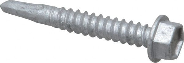 Buildex - #12, Hex Washer Head, Hex Drive, 1-1/2" Length Under Head, #2 Point, Self Drilling Screw - Steel - Exact Tooling