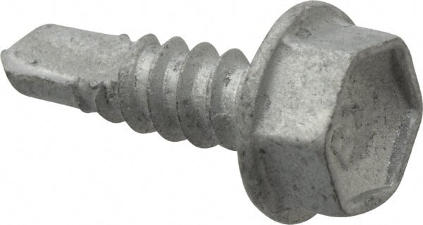 Buildex - #10, Hex Washer Head, Hex Drive, 5/8" Length Under Head, #3 Point, Self Drilling Screw - Steel - Exact Tooling