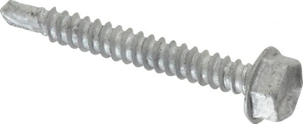 Buildex - #10, Hex Washer Head, Hex Drive, 1-1/2" Length Under Head, #3 Point, Self Drilling Screw - Steel - Exact Tooling