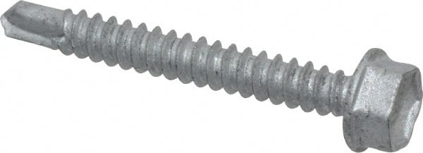 Buildex - #10, Hex Washer Head, Hex Drive, 1-1/2" Length Under Head, #3 Point, Self Drilling Screw - Steel - Exact Tooling