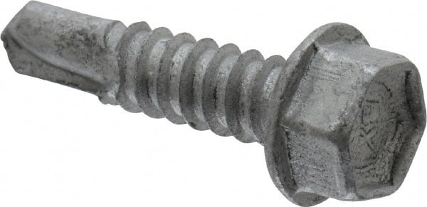Buildex - 1/4", Hex Washer Head, Hex Drive, 1" Length Under Head, #3 Point, Self Drilling Screw - Steel - Exact Tooling