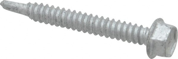 Buildex - 1/4", Hex Washer Head, Hex Drive, 2" Length Under Head, #3 Point, Self Drilling Screw - Steel - Exact Tooling
