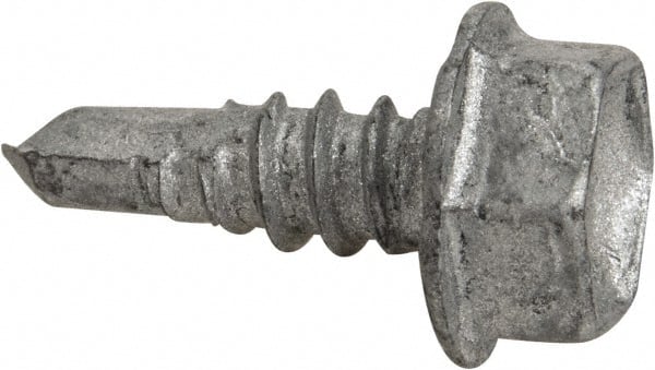 Buildex - #10, Hex Washer Head, Hex Drive, 1/2" Length Under Head, #3 Point, Self Drilling Screw - Steel - Exact Tooling