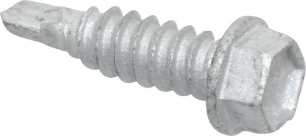 Buildex - 1/4", Hex Washer Head, Hex Drive, 7/8" Length Under Head, #1 Point, Self Drilling Screw - Steel - Exact Tooling