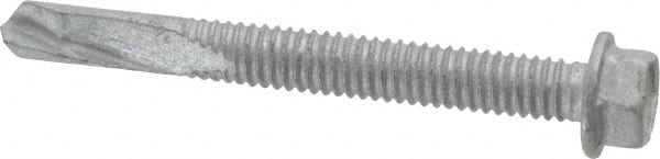 Buildex - #12, Hex Washer Head, Hex Drive, 2" Length Under Head, #5 Point, Self Drilling Screw - Steel - Exact Tooling