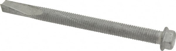 Buildex - 1/4", Hex Washer Head, Hex Drive, 3" Length Under Head, #5 Point, Self Drilling Screw - Steel - Exact Tooling