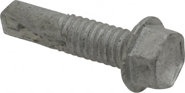 Buildex - #12, Hex Washer Head, Hex Drive, 7/8" Length Under Head, #4 Point, Self Drilling Screw - Steel - Exact Tooling