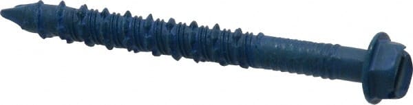 Made in USA - 1/4" Diam, 2-1/4" Length Under Head, Hex Drive, Concrete Screw & Masonry Fastener - Steel, Blue Climaseal Finish, Includes Drill Bit - Exact Tooling