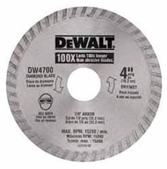 DeWALT - 4" Diam, 7/8" Arbor Hole Diam, Wet & Dry Cut Saw Blade - Diamond-Tipped, Standard Round Arbor - Exact Tooling