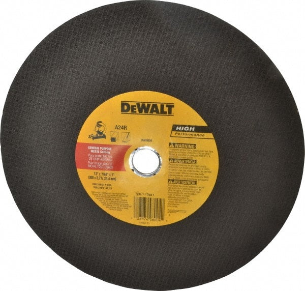 DeWALT - 12" Aluminum Oxide Cutoff Wheel - 7/64" Thick, 1" Arbor, 5,000 Max RPM, Use with Stationary Tools - Exact Tooling