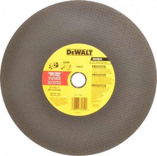 DeWALT - 12" Aluminum Oxide Cutoff Wheel - 1/8" Thick, 1" Arbor, 6,400 Max RPM, Use with Circular Saws - Exact Tooling