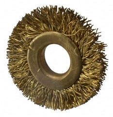 Value Collection - 1-1/4" OD, 3/8" Arbor Hole, Crimped Brass-Coated Steel Wheel Brush - 1/4" Face Width, 1/4" Trim Length, 0.012" Filament Diam, 20,000 RPM - Exact Tooling
