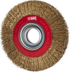 Value Collection - 6" OD, 1-1/4" Arbor Hole, Crimped Brass-Coated Steel Wheel Brush - 11/16" Face Width, 1-1/8" Trim Length, 0.014" Filament Diam, 6,000 RPM - Exact Tooling