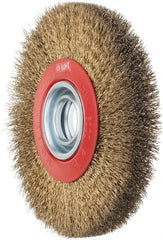 Value Collection - 7" OD, 1-1/4" Arbor Hole, Crimped Brass-Coated Steel Wheel Brush - 3/4" Face Width, 1-1/2" Trim Length, 0.014" Filament Diam, 6,000 RPM - Exact Tooling