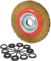 Value Collection - 8" OD, 1-1/4" Arbor Hole, Crimped Brass-Coated Steel Wheel Brush - 3/4" Face Width, 1-11/32" Trim Length, 0.014" Filament Diam, 4,500 RPM - Exact Tooling