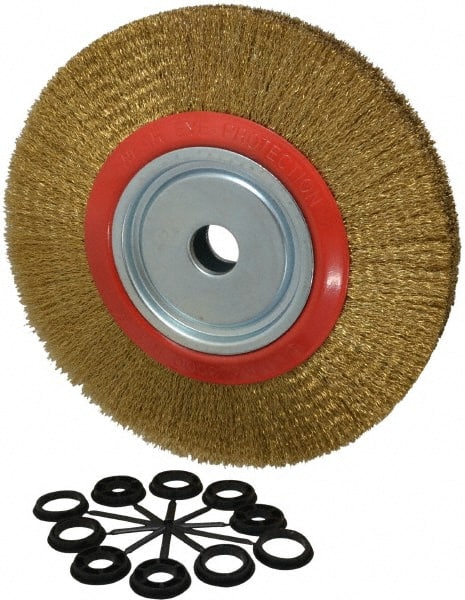 Value Collection - 12" OD, 1-1/4" Arbor Hole, Crimped Brass-Coated Steel Wheel Brush - 1-21/32" Face Width, 2-3/8" Trim Length, 0.014" Filament Diam, 3,000 RPM - Exact Tooling