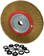 Value Collection - 12" OD, 1-1/4" Arbor Hole, Crimped Brass-Coated Steel Wheel Brush - 1-21/32" Face Width, 2-3/8" Trim Length, 0.014" Filament Diam, 3,000 RPM - Exact Tooling