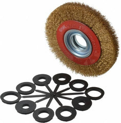 Value Collection - 6" OD, 1-1/4" Arbor Hole, Crimped Brass-Coated Steel Wheel Brush - 11/16" Face Width, 1-1/8" Trim Length, 0.012" Filament Diam, 6,000 RPM - Exact Tooling
