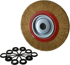 Value Collection - 10" OD, 1-1/4" Arbor Hole, Crimped Brass-Coated Steel Wheel Brush - 1" Face Width, 1-15/32" Trim Length, 0.012" Filament Diam, 3,000 RPM - Exact Tooling
