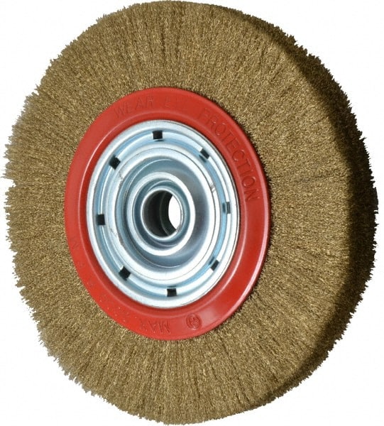 Value Collection - 12" OD, 1-1/4" Arbor Hole, Crimped Brass-Coated Steel Wheel Brush - 1-21/32" Face Width, 2-3/8" Trim Length, 0.007" Filament Diam, 3,000 RPM - Exact Tooling