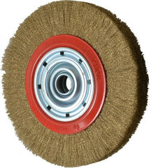 Value Collection - 12" OD, 1-1/4" Arbor Hole, Crimped Brass-Coated Steel Wheel Brush - 1-21/32" Face Width, 2-3/8" Trim Length, 0.007" Filament Diam, 3,000 RPM - Exact Tooling