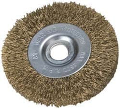 Value Collection - 2" OD, 3/8" Arbor Hole, Crimped Brass-Coated Steel Wheel Brush - 9/32" Face Width, 3/8" Trim Length, 0.007" Filament Diam, 4,500 RPM - Exact Tooling