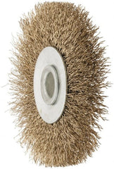 Value Collection - 2-1/2" OD, 3/8" Arbor Hole, Crimped Brass-Coated Steel Wheel Brush - 3/8" Face Width, 1/2" Trim Length, 0.007" Filament Diam, 4,500 RPM - Exact Tooling