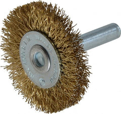 Value Collection - 1-5/8" OD, 1/4" Shank Diam, Crimped Brass-Coated Steel Wheel Brush - 3/16" Face Width, 3/8" Trim Length, 0.015" Filament Diam, 4,500 RPM - Exact Tooling