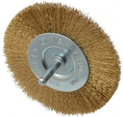 Value Collection - 4" OD, 1/4" Shank Diam, Crimped Brass-Coated Steel Wheel Brush - 15/32" Face Width, 7/8" Trim Length, 0.008" Filament Diam, 4,500 RPM - Exact Tooling