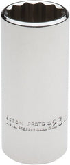 Proto - 3/8" Drive, Deep Hand Socket - 12 Points, 2-3/4" OAL, Chrome Vanadium, Chrome Finish - Exact Tooling