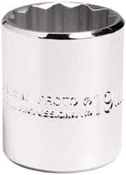 Proto - 3/8" Drive, Standard Hand Socket - 12 Points, 1-3/8" OAL, Chrome Vanadium, Chrome Finish - Exact Tooling