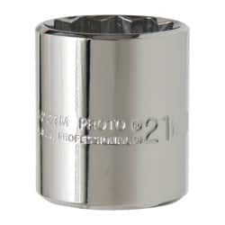 Proto - 3/8" Drive, Standard Hand Socket - 12 Points, 1-3/16" OAL, Chrome Vanadium, Chrome Finish - Exact Tooling