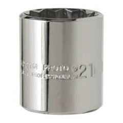 Proto - 3/8" Drive, Standard Hand Socket - 12 Points, 1-3/16" OAL, Chrome Vanadium, Chrome Finish - Exact Tooling