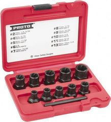 Proto - 10 Piece Socket/Wrench Bolt Extractor Set - Molded Plastic Case - Exact Tooling