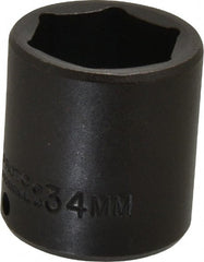 Proto - 1/2" Drive 34mm Standard Impact Socket - 6 Points, 2" OAL - Exact Tooling