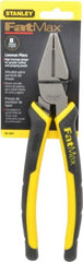 Stanley - 8-3/8" OAL, 1-1/2" Jaw Length x 1" Jaw Width, Side Cutting Linesman's Pliers - Serrated Jaw, Flat Nose Head, Bi-Material Cushion Grip Handles - Exact Tooling