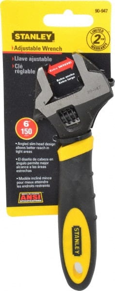 Stanley - 1" Jaw Capacity, 6" Standard Adjustable Wrench - Chrome Vanadium Steel, Black Finish, 7" OAL - Exact Tooling