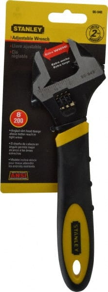 Stanley - 1-1/8" Jaw Capacity, 8" Standard Adjustable Wrench - Chrome Vanadium Steel, Black Finish, 8-1/2" OAL - Exact Tooling