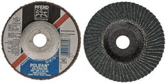 PFERD - 60 Grit, 4" Disc Diam, 5/8" Center Hole, Type 27 Zirconia Alumina Flap Disc - 15,300 Max RPM, Fiberglass Backing, Arbor Attaching System, Coated - Exact Tooling