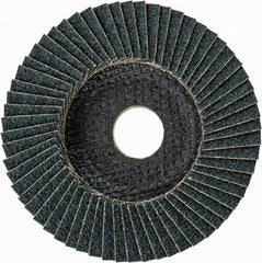 PFERD - 40 Grit, 4-1/2" Disc Diam, 7/8" Center Hole, Type 27 Zirconia Alumina Flap Disc - 13,300 Max RPM, Fiberglass Backing, Arbor Attaching System, Coated - Exact Tooling