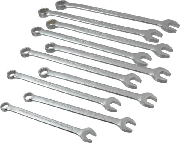 Proto - 10 Piece, 10mm to 19mm, 12 Point Combination Wrench Set - Metric Measurement Standard, Satin Chrome Finish, Comes in Nylon Roll - Exact Tooling