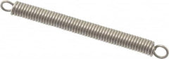 Made in USA - 1/8" OD, 3.97 Lb Max Load, 2.05" Max Ext Len, 0.023" Wire Diam Stainless Steel Extension Spring - 5.91 Lb/In Rating, 0.92 Lb Init Tension, 1-1/2" Free Length - Exact Tooling