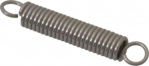 Made in USA - 1/4" OD, 10.27 Lb Max Load, 1.62" Max Ext Len, 0.041" Wire Diam Stainless Steel Extension Spring - 15.84 Lb/In Rating, 2.8 Lb Init Tension, 1-1/2" Free Length - Exact Tooling