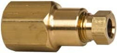 Parker - 1/4" OD, Brass Female Connector - 2,100 Max Working psi, 11/16" Hex, Comp x FNPT Ends - Exact Tooling