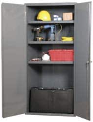 Durham - 4 Shelf Locking Storage Cabinet - Steel, 36" Wide x 18" Deep x 72" High, Gray - Exact Tooling
