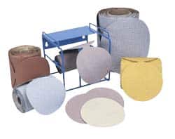 Norton - 5" Diam, 120 Grit Ceramic Adhesive PSA Disc - Medium Grade, Maroon, F Weighted Backing, Flexible - Exact Tooling